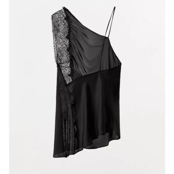 ZARA ASYMMETRIC SATIN EFFECT LACE TOP - Picture 3 of 4